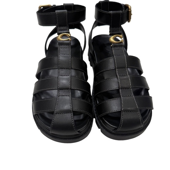 Coach Sculpted C Fisherman Sandals Black Leather Sz 6 NIB - Picture 3 of 12